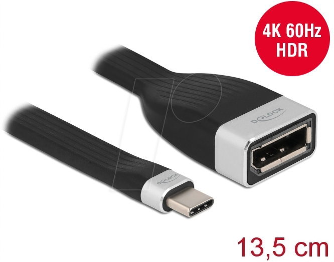 DELOCK 86731 - Adapterkabel USB C > DP, 4K@60Hz, flach, 13,5 cm