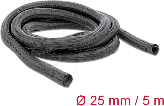 DELOCK 18920 - Geflechtschlauch, selbsteinrollend, 5 m x 25 mm, schwarz