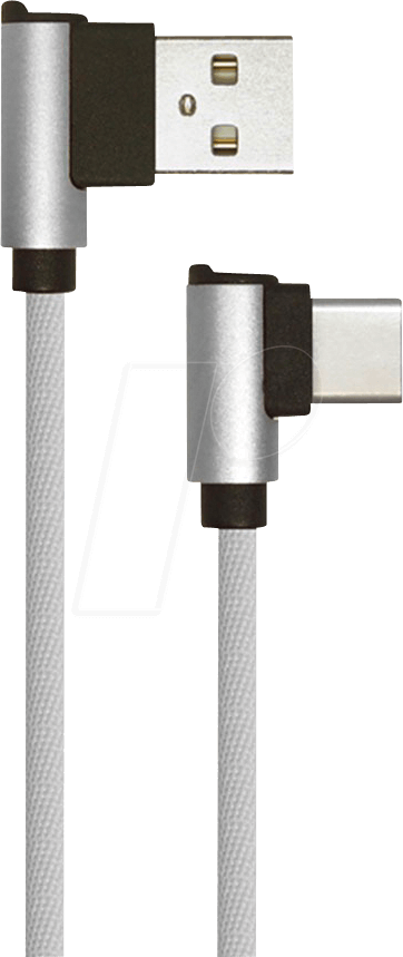 VT-5362 GR - Sync- & Ladekabel, USB A -> USB C, 1,0m, gew., Stoff, grau