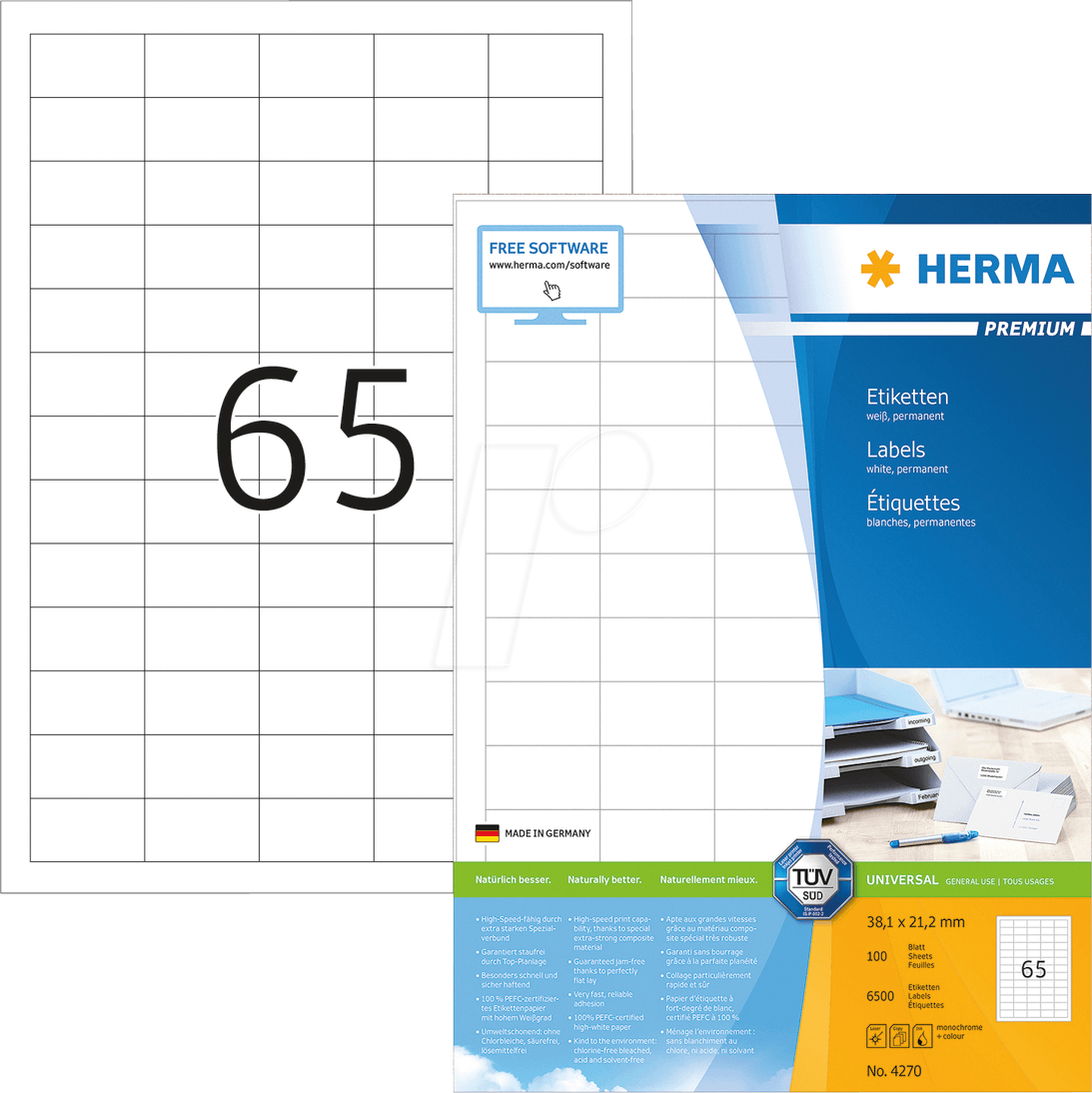 HERMA 4270 - Universal-Etiketten, 38,1 x 21,2 mm, 6500 Stück, weiß
