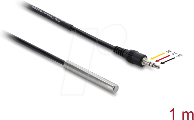 DELOCK 91387 - Temperaturfühler-Kabel, DS18B20, 3,5 mm Klinke, 1 m