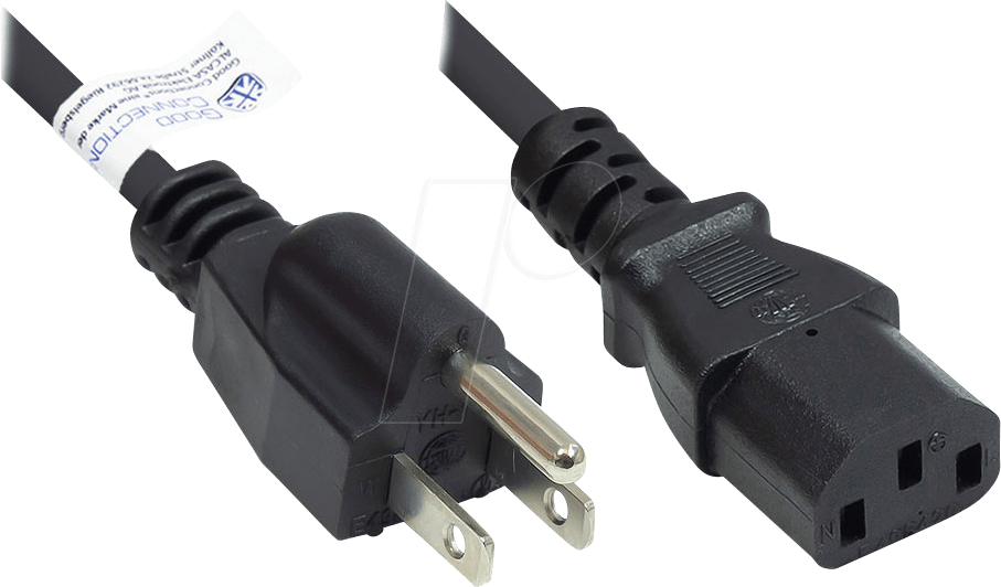 GC P4530-S018 - Netzkabel, US Stecker, Typ B, 1,8 m, schw, C13, UL