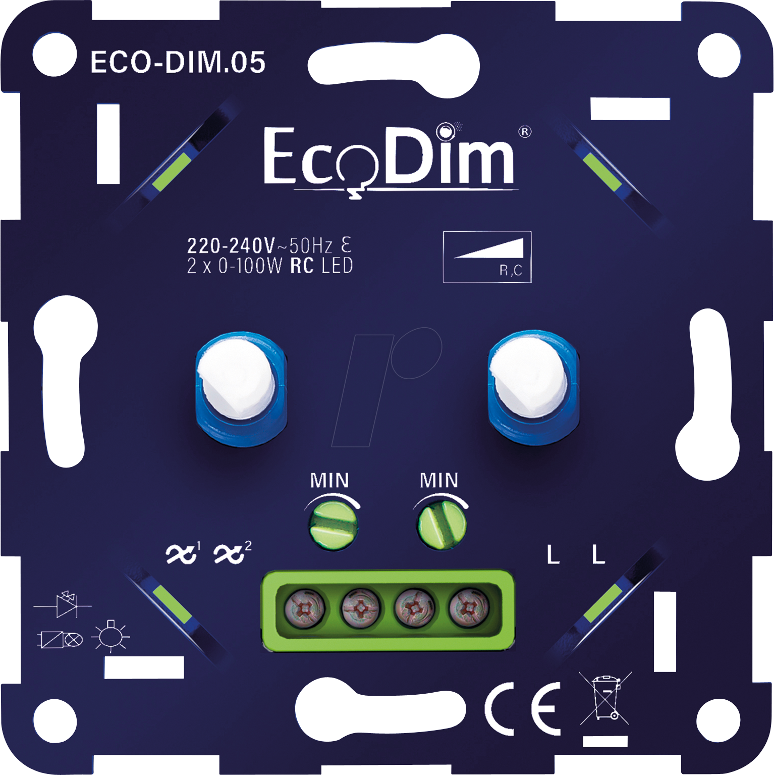 ECO-DIM.05 - LED-Dimmer, duo, 2x 0-100 W, Phasenabschnitt (RC)