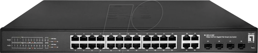 LEVELONE GE2128P - Switch, 28-Port, Gigabit Ethernet, RJ45/SFP, PoE+