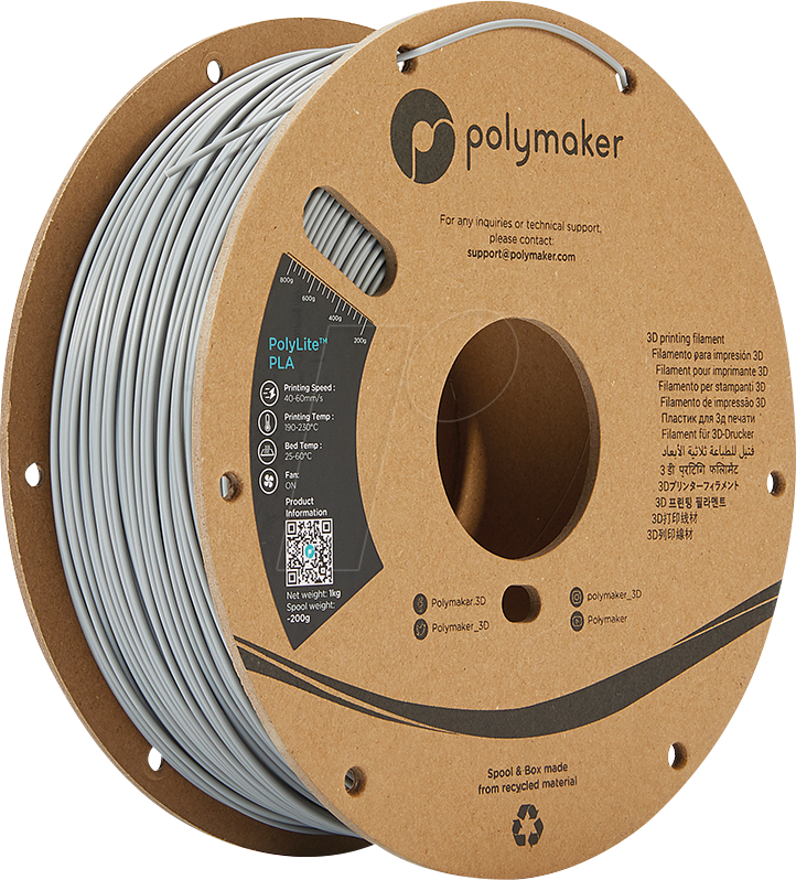POLYMAKER A02003 - Filament, PolyLite PLA 1,75 mm, 1 kg, grau