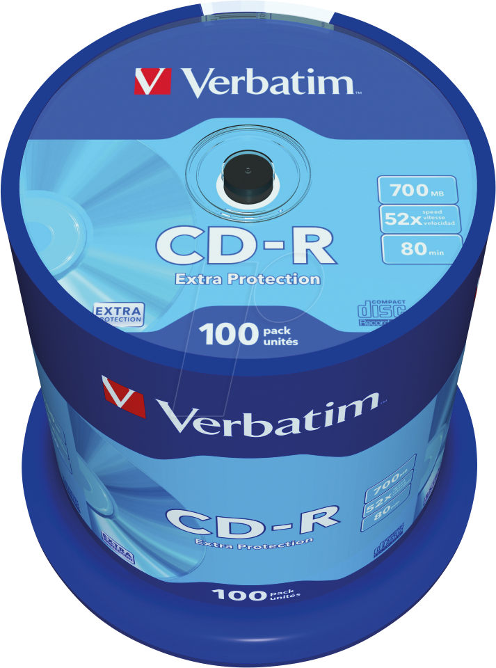 VERBATIM 43411 - CD-R, Extra Protection, 700 MB, 52x, 100er Pack Spindel