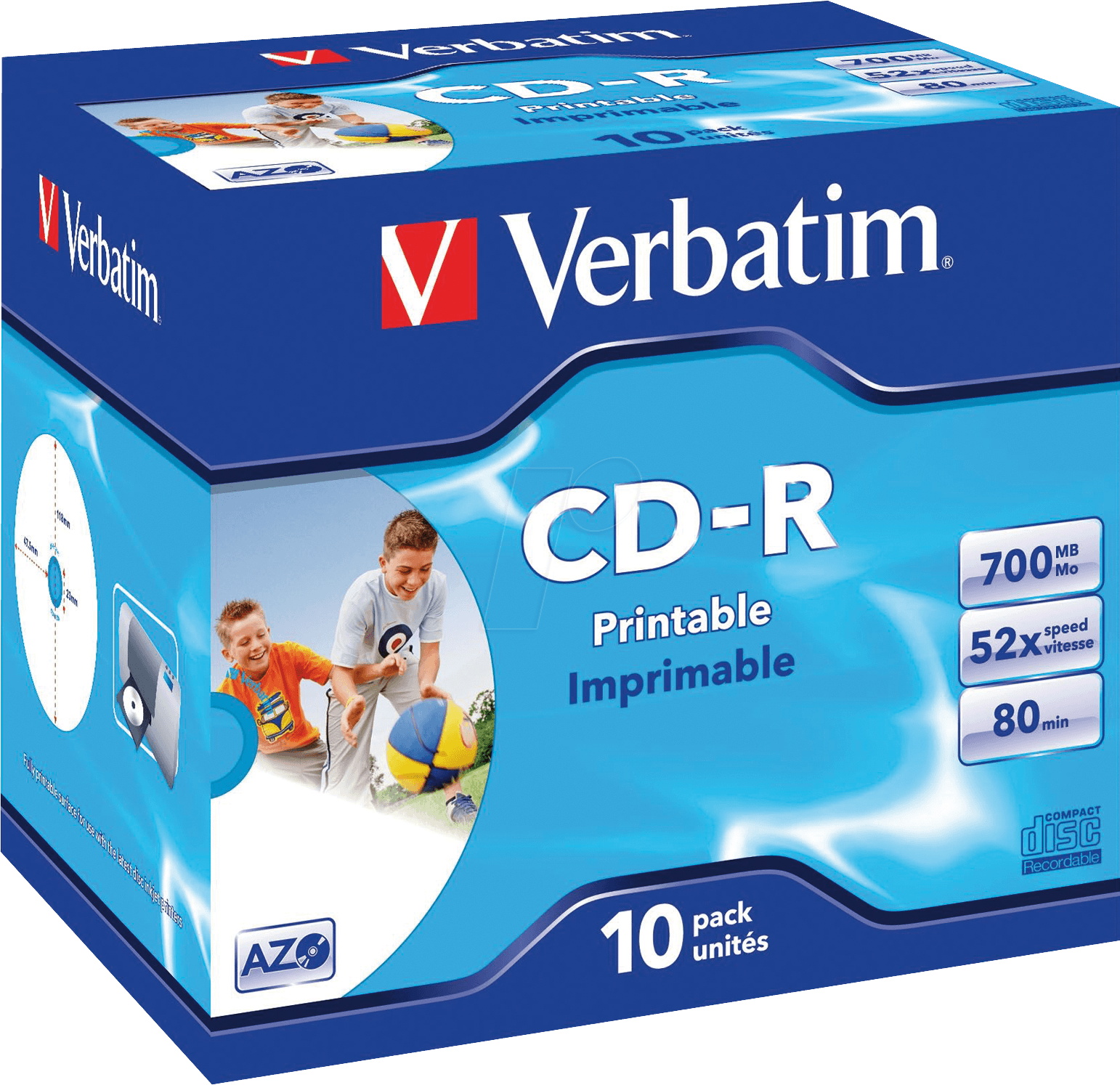 CD 8010 VER-P - CD-R AZO, 700 MB, 52x, bedruckbar, 10er Pack Jewel Case