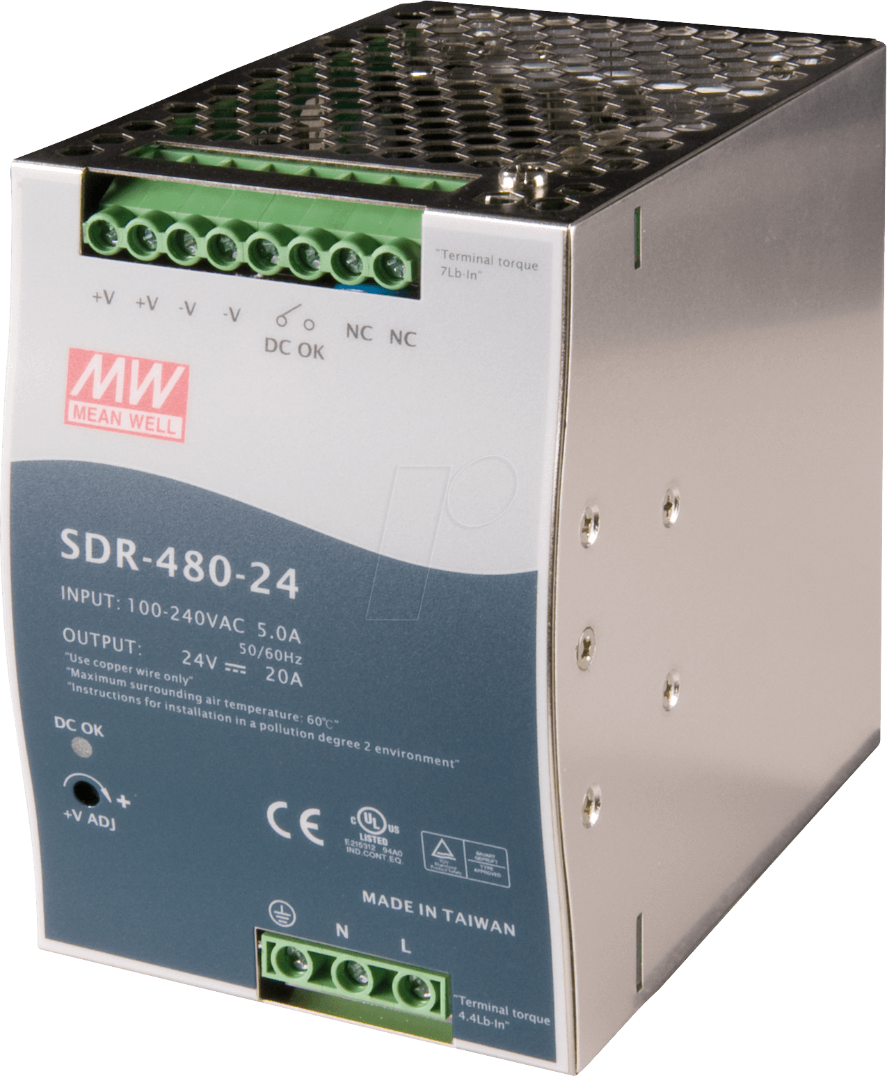 SNT MW-SDR480-24 - Schaltnetzteil, Hutschiene, 480 W, 24 V, 20 A