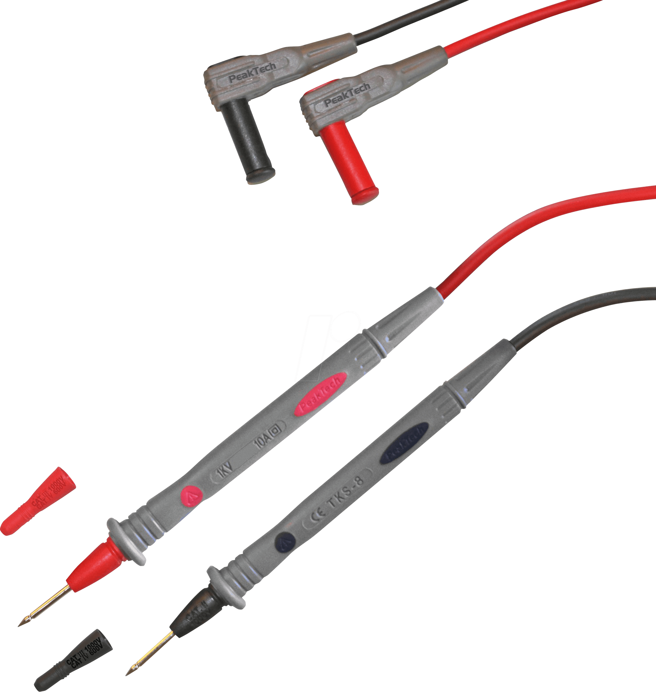 PEAKTECH TKS-8 - Messleitung, 2 mm Prüfspitze und Schutzkappen, rot / schwarz
