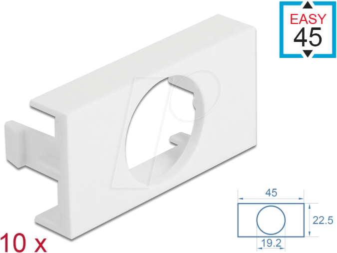 DELOCK 81314 - Easy 45 Modulblende Loch Ø 19,2 mm, 45 x 22,5 mm 10 Stück weiß