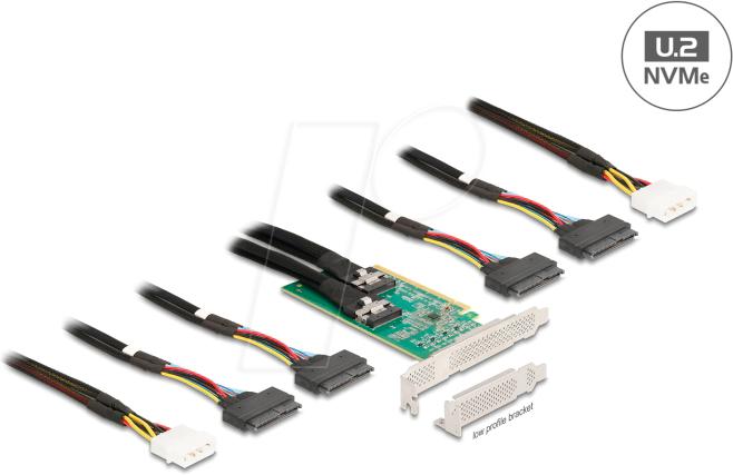 DELOCK 90077 - PCIe x16 > 2x SFF-8654 > 4x SFF-8639, Bifurication