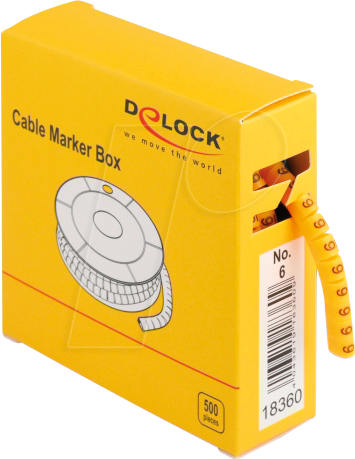 DELOCK 18360 - Kabelmarker Box, Nr: 6, gelb, 500 Stück
