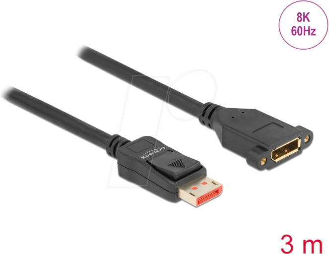DELOCK 87098 - DisplayPort Verlängerungskabel, 8K 60 Hz, Einbau, 3 m