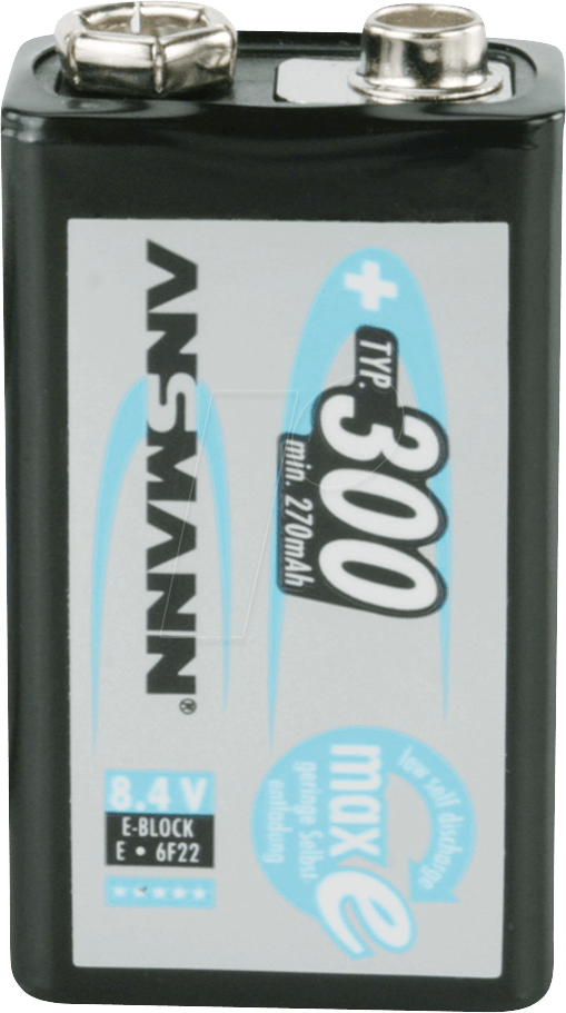 NH 9V ANS - maxE, NiMh Akku, 9-V-Block, 300 mAh, 1er-Pack