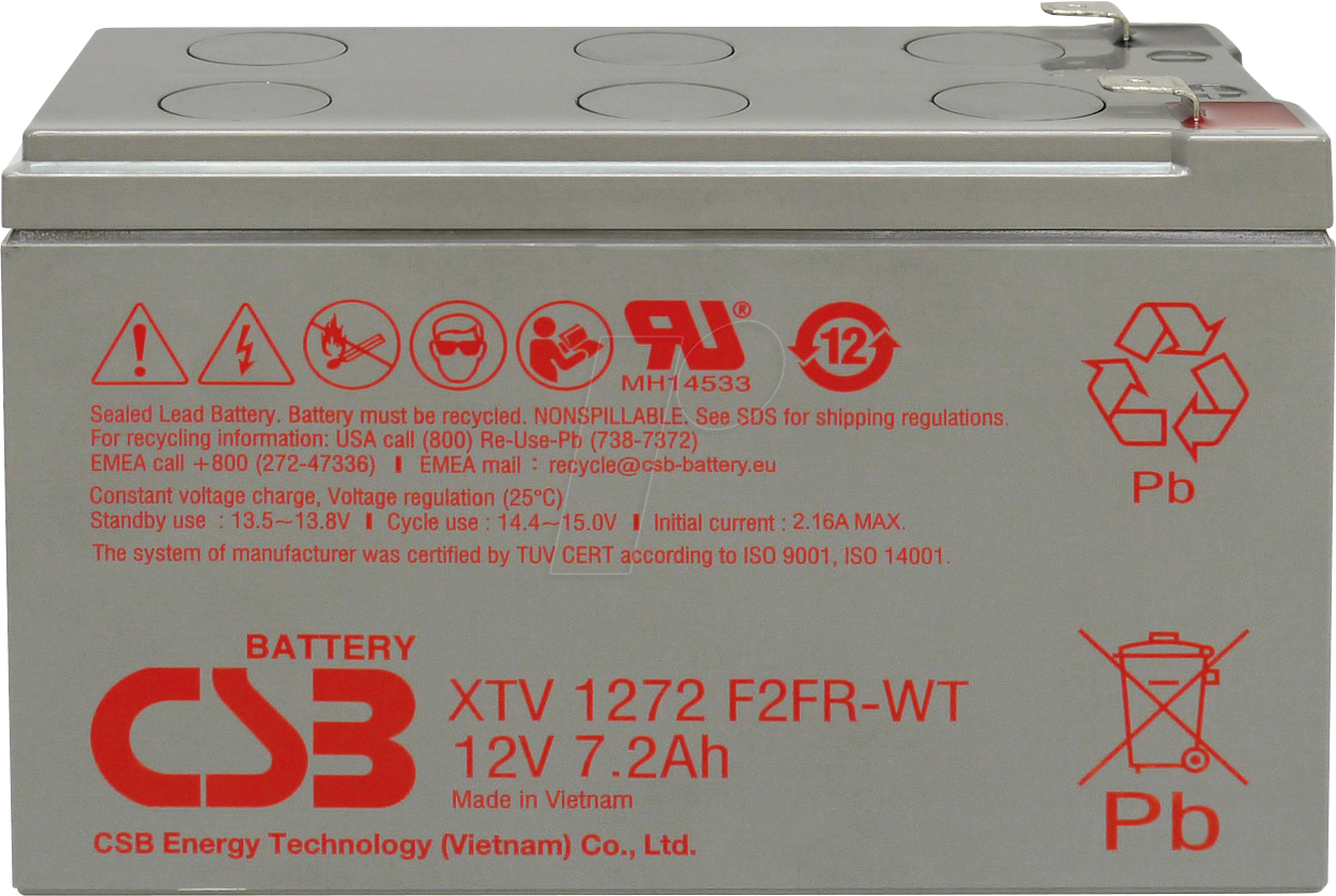 CSB XTV1272 - Blei-Vlies-Akku, 12 V, 7,2 Ah, longlife