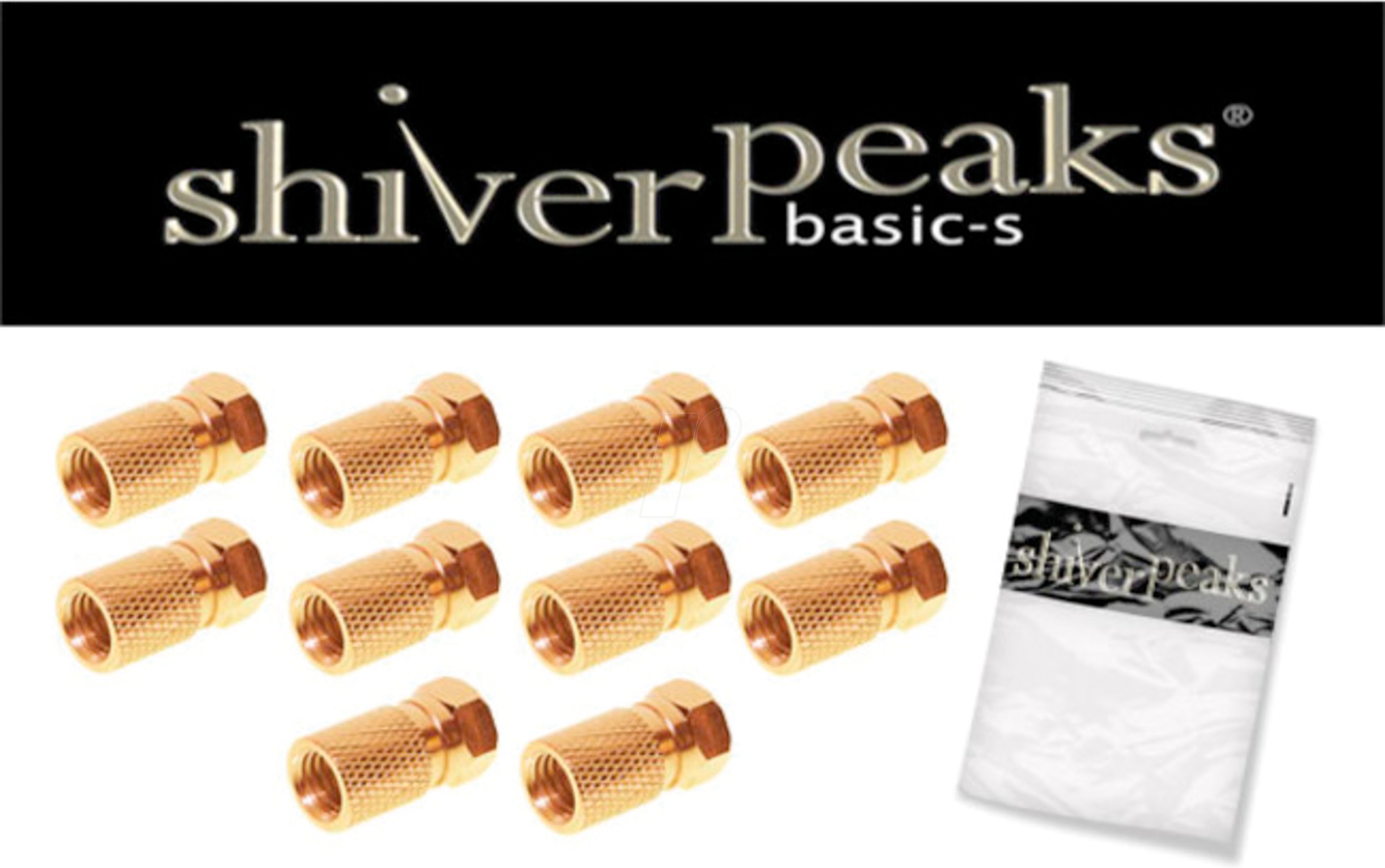 SHVP 85012-10AG - F-Stecker 7,5, vergoldet, mit großer Mutter, 10 Stück