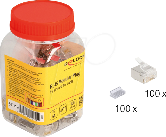 DELOCK 67019 - RJ45 Modular Stecker, Cat.6a, 100 Stück