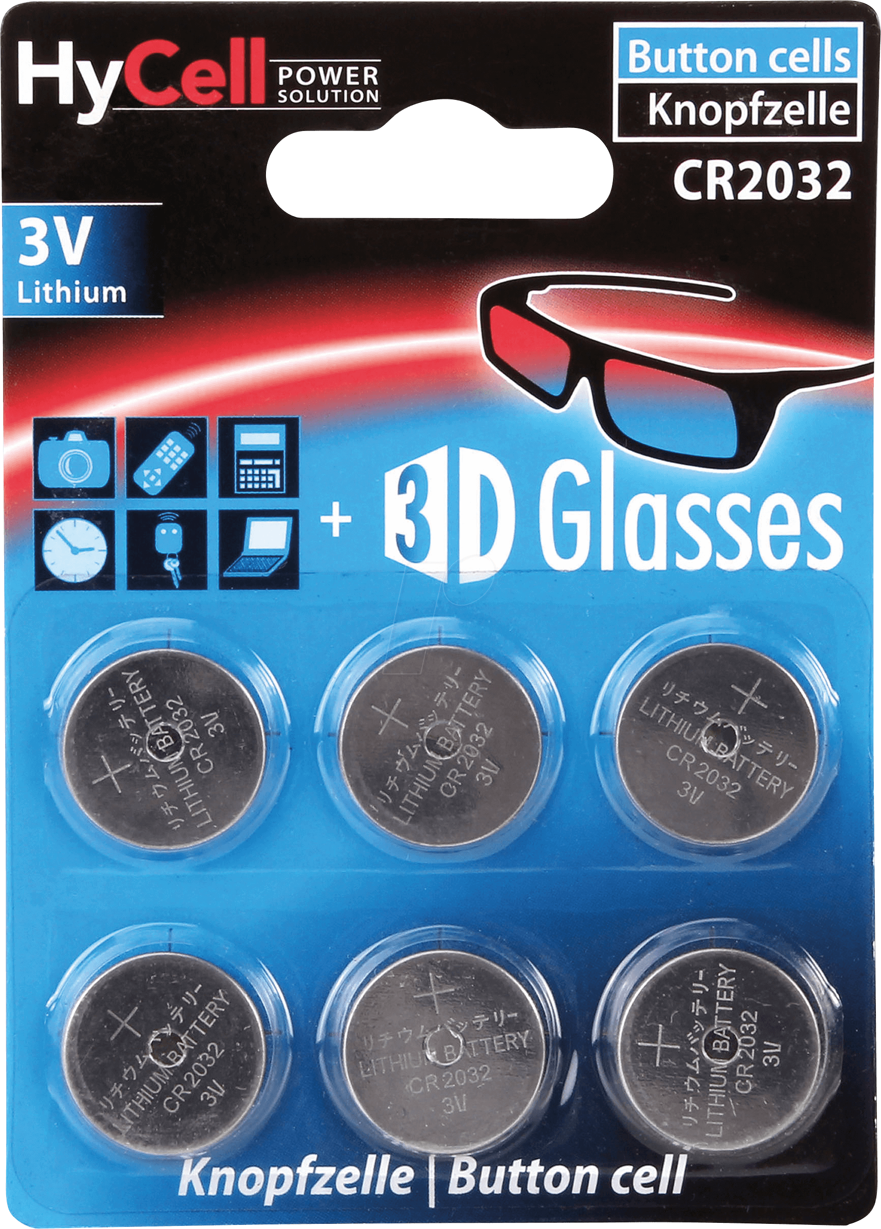 HC 6XCR2032 - Lithium-Knopfzelle, 3 V, 200 mAh, 20x3,2 mm, 6er-Pack
