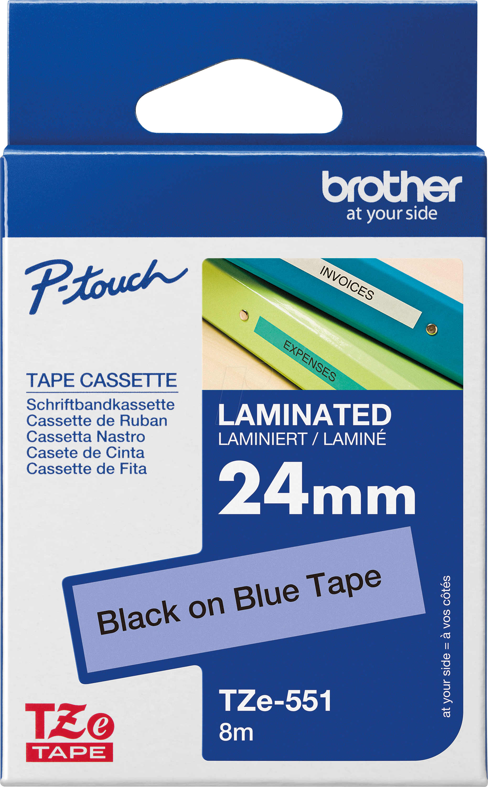 P-TOUCH TZE551 - laminiertes Schriftband, schwarz auf blau, 24 mm