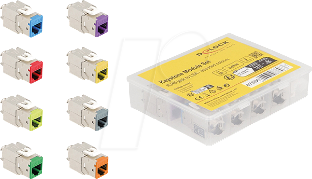 DELOCK 87896 - Keystone Modul RJ45 Buchse / LSA Cat.6a, farbig, 8 Stück