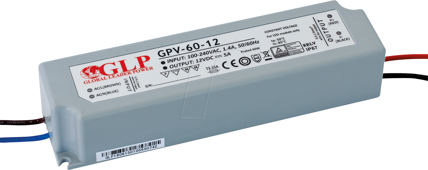 GLP GPV-60-5 - LED-Netzteil, 40 W, 5 V DC, 8 A, IP67