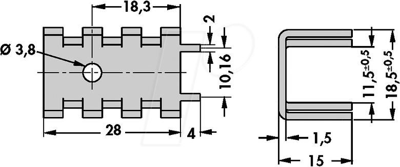 FK235MIL1 - Kühlkörper, 18,5 mm, Alu, 16 K/W, TO220