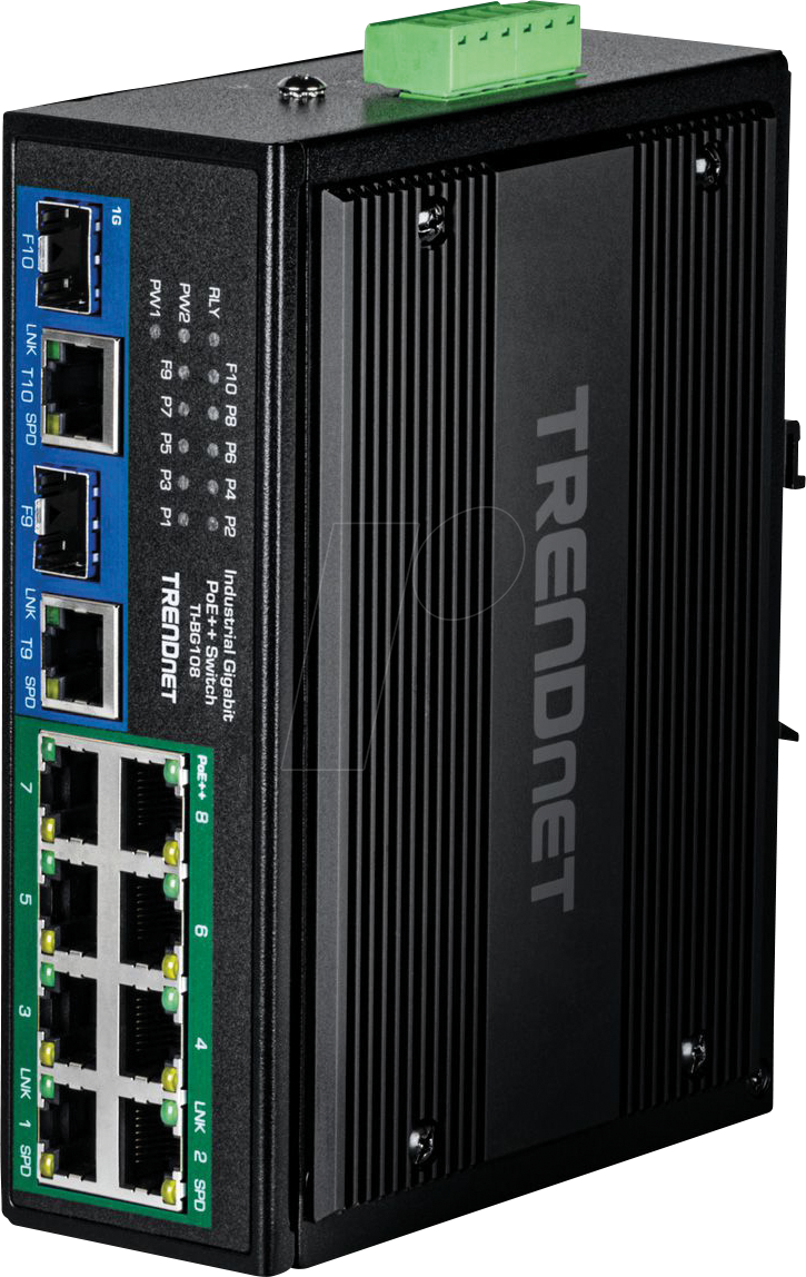 TRN TI-BG108 - Switch, 10-Port, Gigabit Ethernet, DIN Rail, PoE++