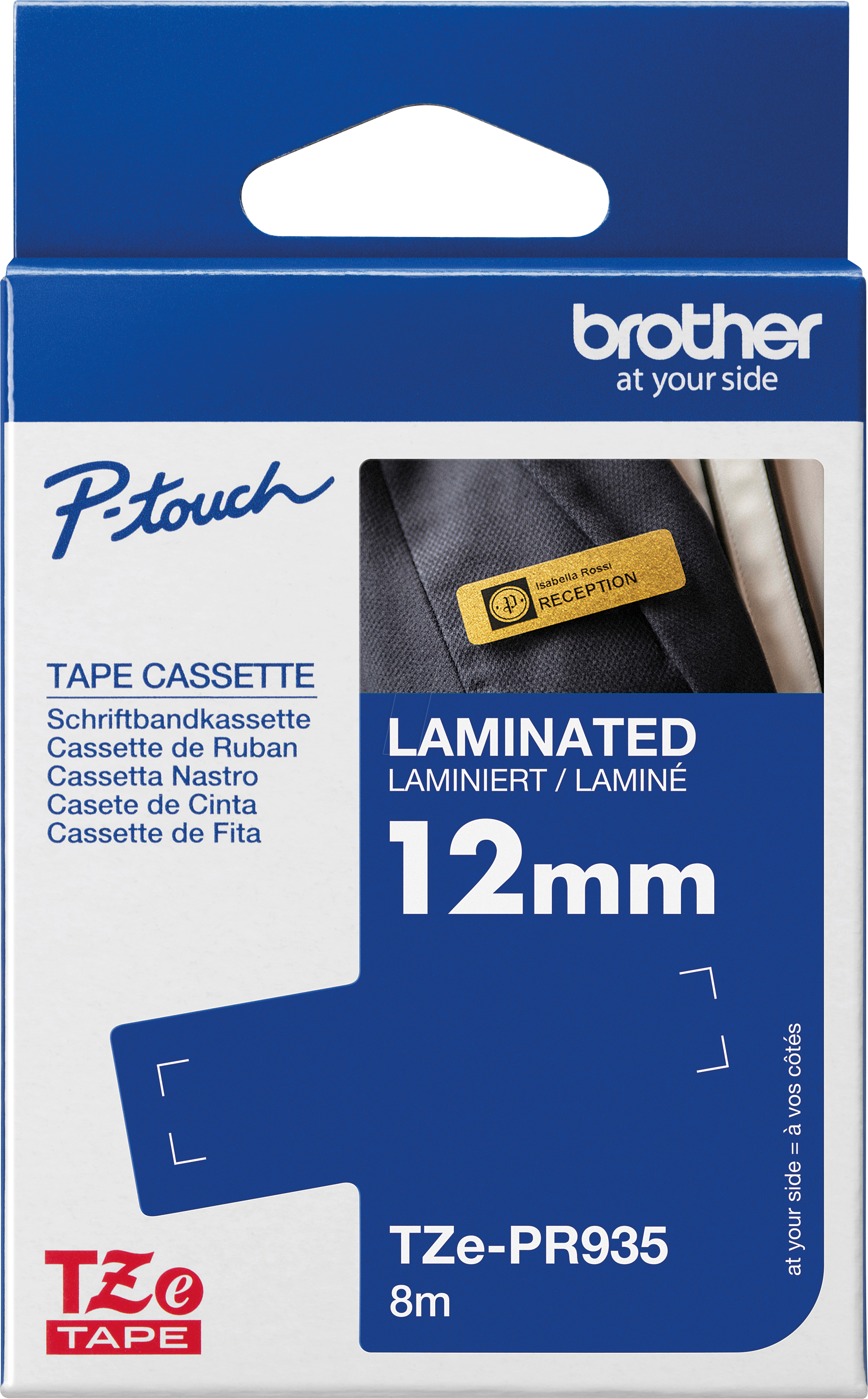 P-TOUCH TZEPR935 - laminiertes Schriftband, weiß auf premium-silber, 12 mm