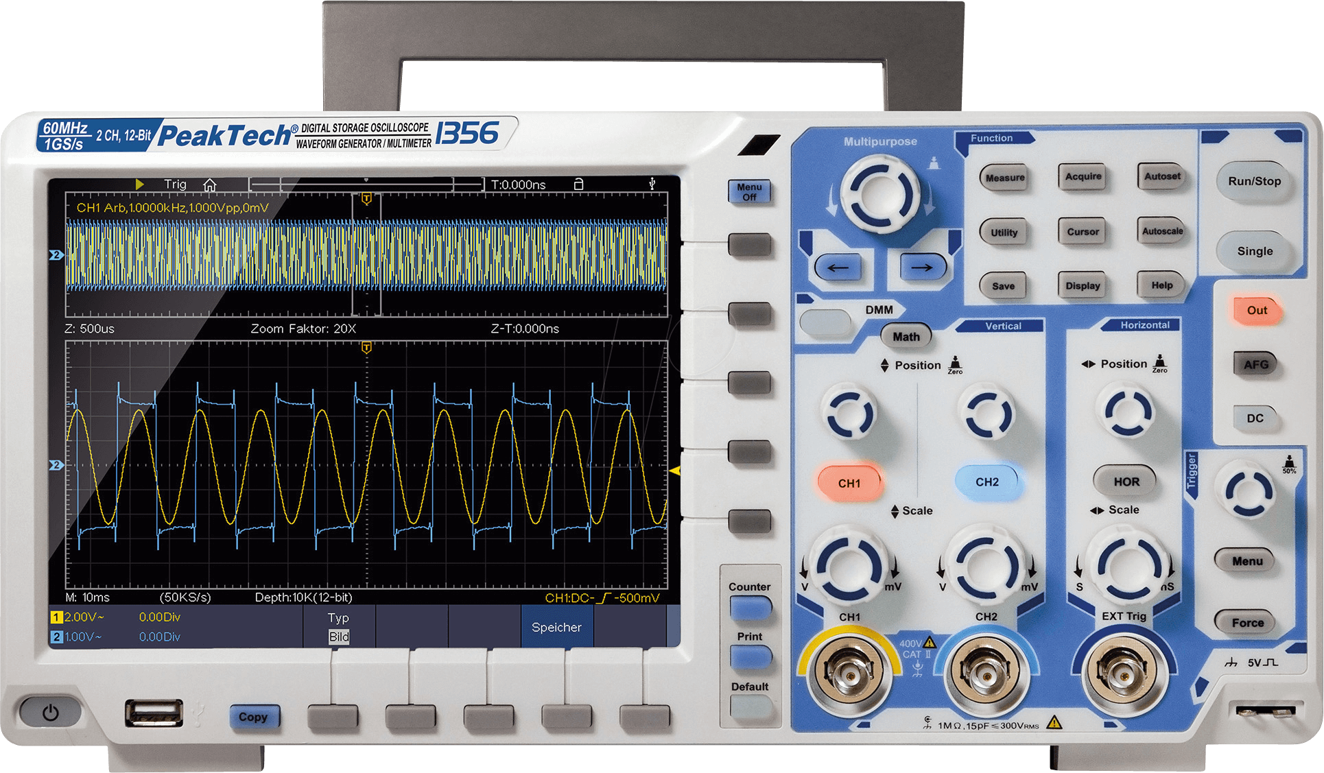 PEAKTECH 1356 - Digital-Speicher-Oszilloskop, 60 MHz, 2 Kanäle, All-In-One