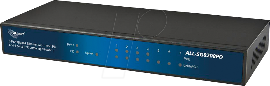 ALLNET SG8208PD - Switch, 8-Port, Gigabit Ethernet, PoE
