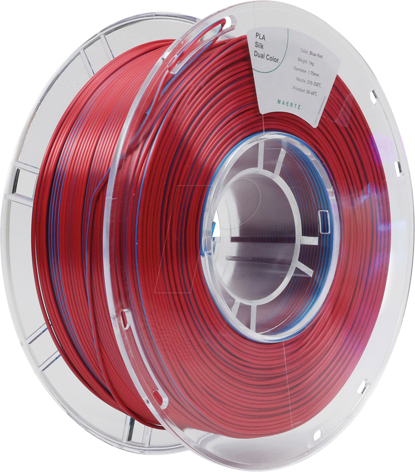 PMMA-1021-001 - Filament, PLA Silk, zweifarbig, Blau-Rot, 1,75 mm, 1 kg