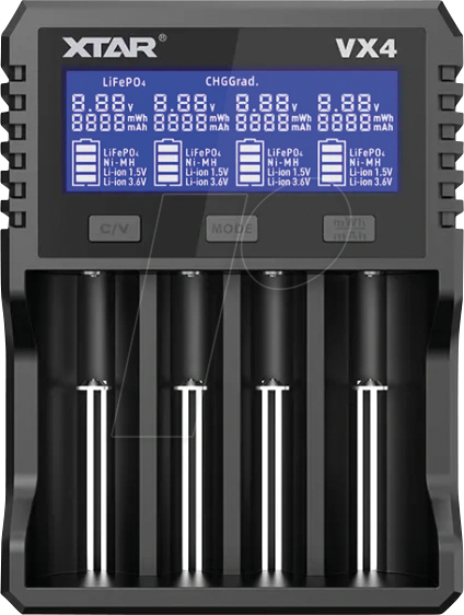 XTAR VX4 - Analyse-/Ladegerät VX4, Li-Ion, NiMH, LiFePO4, 4 Slot