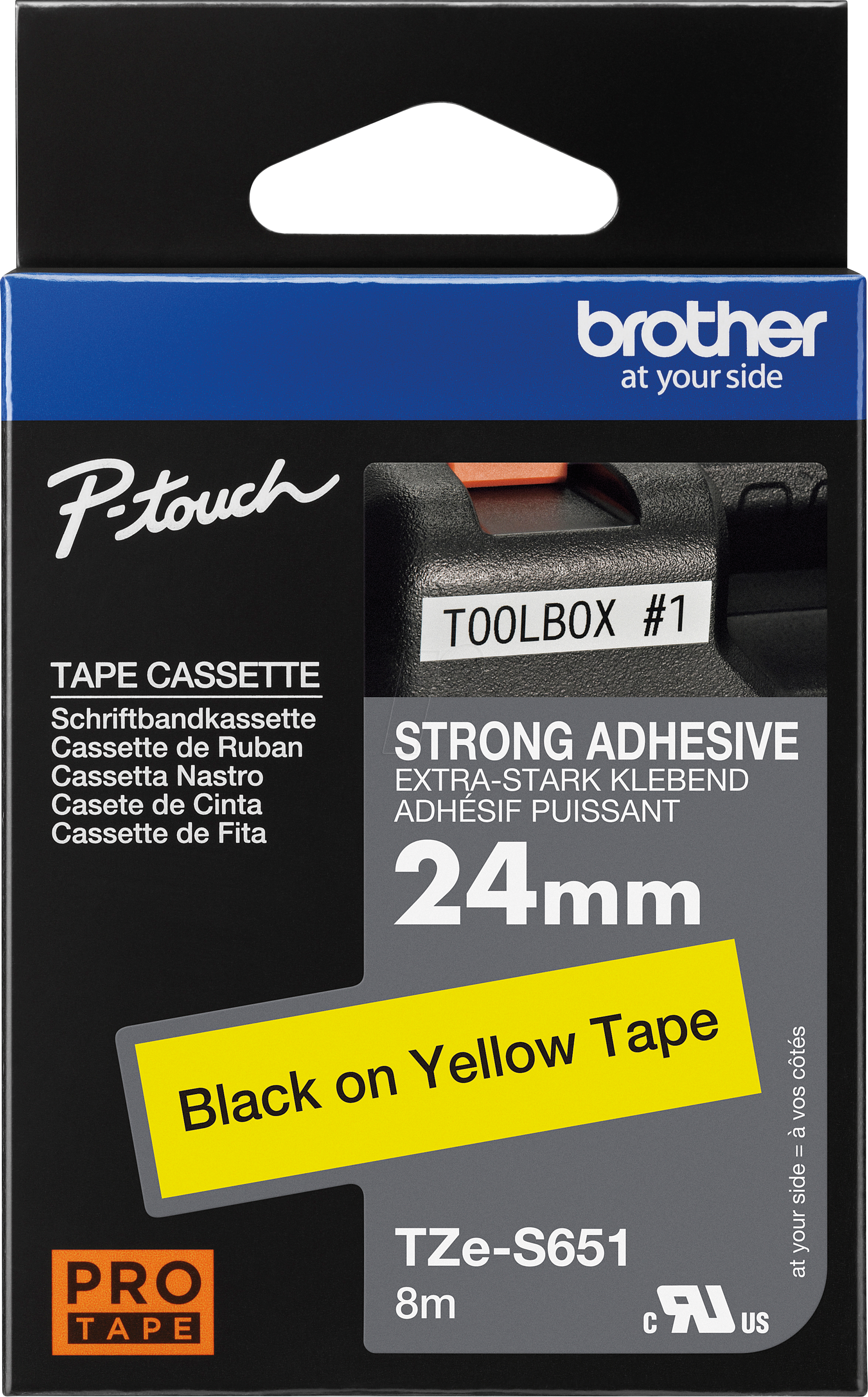 P-TOUCH TZES651 - Schriftband, extra-stark klebend, schwarz auf gelb, 24mm