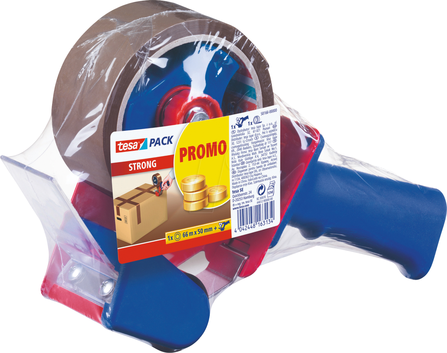 TESA 58166 - tesapack® Abroller + 1 Rollen, 66 m x 50 mm, braun