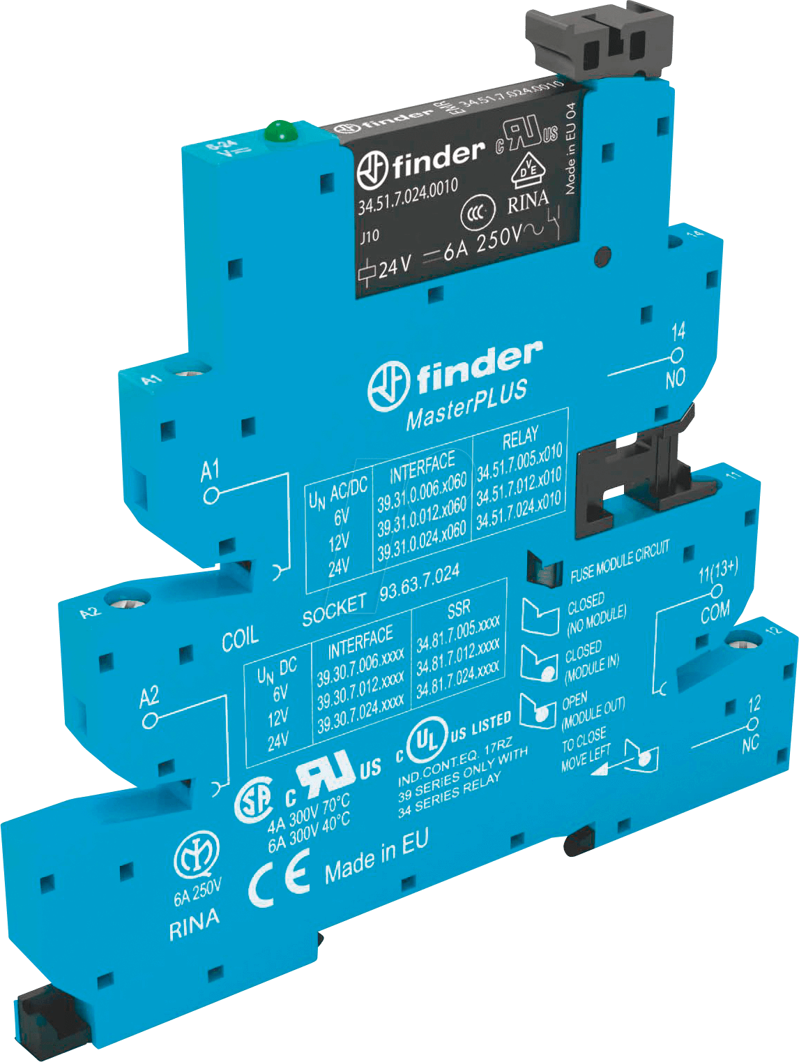 FIN 39.31.0 12V - Koppelrelais, 1 Wechsler, 6A, 12VAC/DC