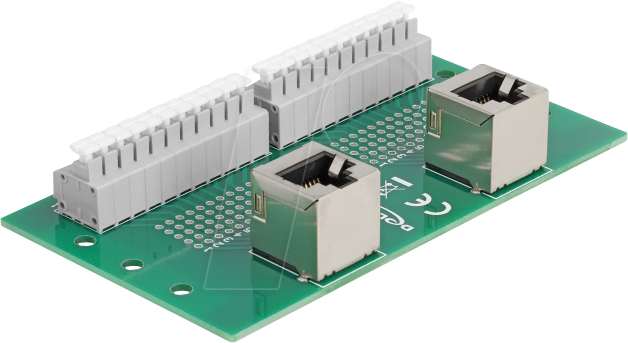 DELOCK 67015 - RJ50 2x Buchse / 2x Terminalblock, Hutschiene, gewinkelt
