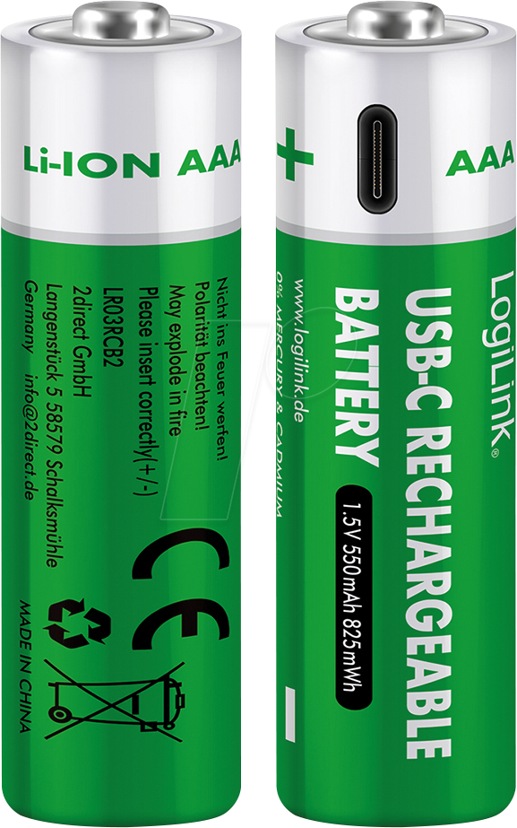 LOGI LR03RCB2 - Li-Ion Akku, AAA (Micro), 550 mAh, 1,5 V, 2er-Pack