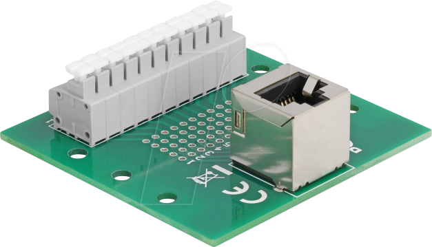 DELOCK 67013 - RJ50 Buchse / Terminalblock, Hutschiene, gewinkelt