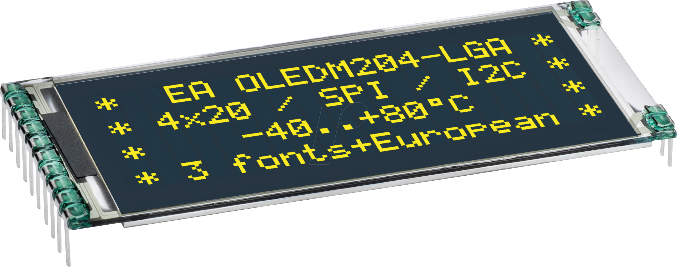 Thumbnail - EA OLEDM204-GGA - Text-OLED, 2/3/4x20 Zeichen, 61x26 mm, gelb, inkl. Schutzglas