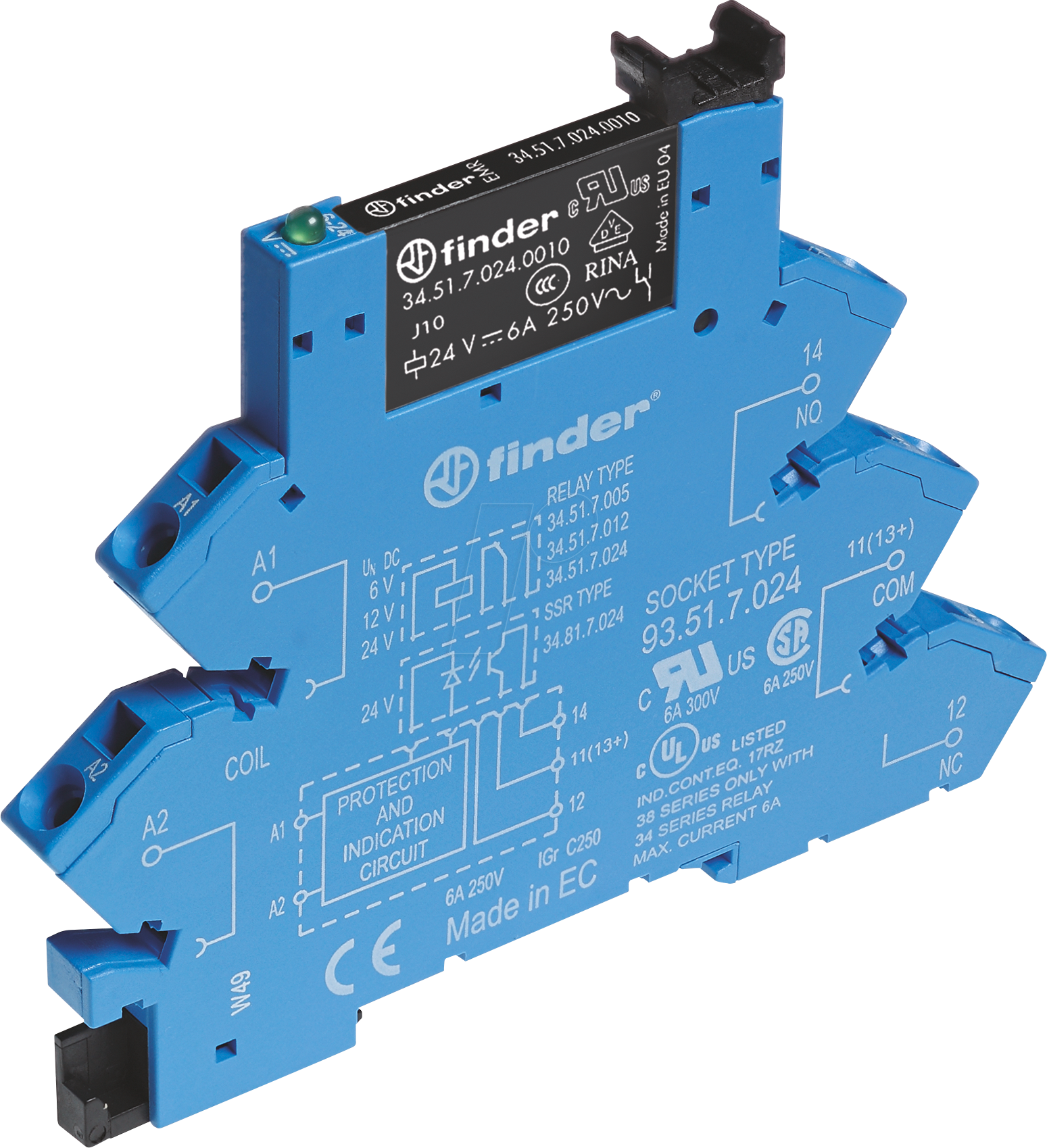 FIN 38.61.7 12V2 - Koppelrelais, 1 Wechsler, 12 V DC sensitiv