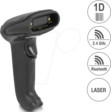 DELOCK 90564 - Barcodescanner, 1D, Laser, 2,4 GHz/Bluetooth/USB