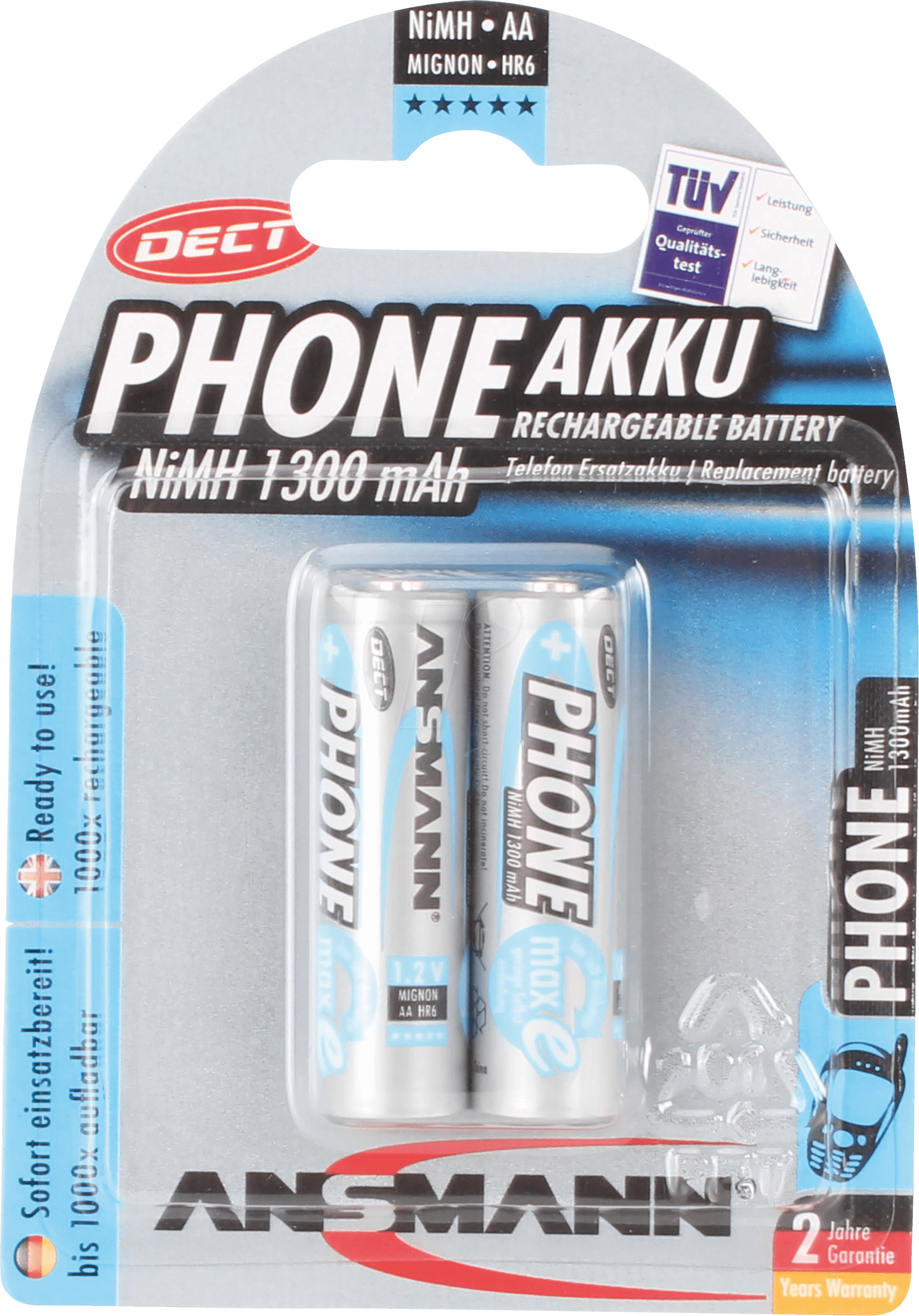 ANS 5030802 - Akku für Schnurlos-Telefone, maxE, NiMh, 1300 mAh, 2er-Pack