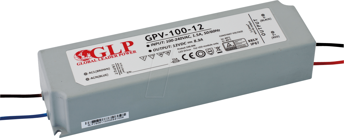 GLP GPV-100-12 - LED-Netzteil, 99,6 W, 12 V DC, 8,3 A, TÜV-geprüft, IP67