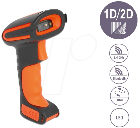 DELOCK 90507 - Barcodescanner, 2D, 2,4 GHz/Bluetooth/USB