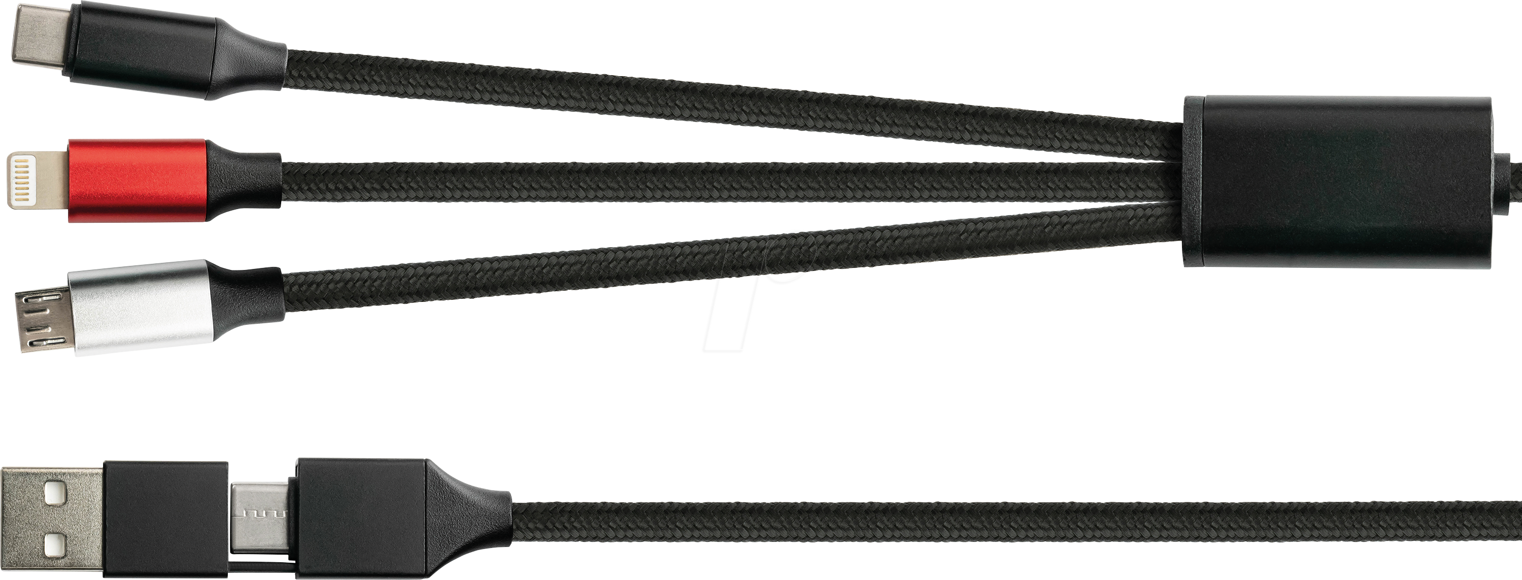 PYT PY-USB001S - Ladekabel, USB-A/-C -> micro, Lightning & USB-C, 1,0 m