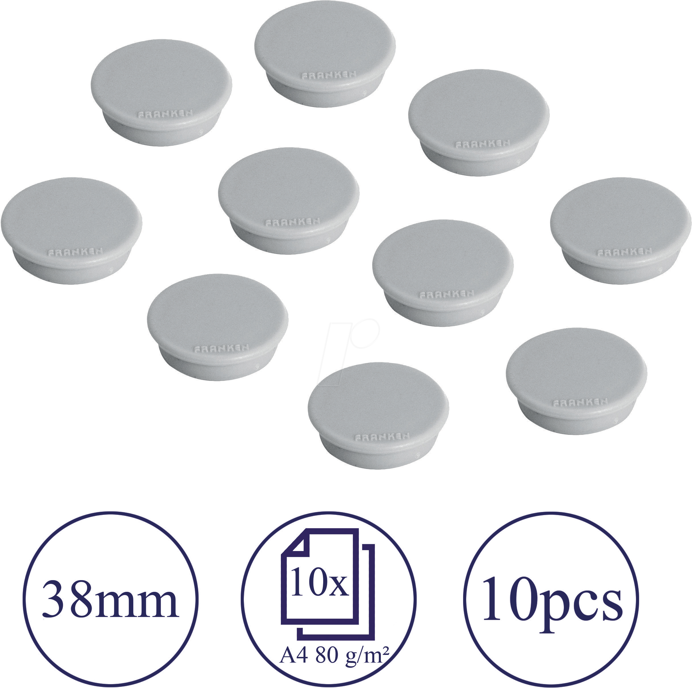 FRANKEN HM3812 - Magnete, 38 mm, grau, 10 Stück