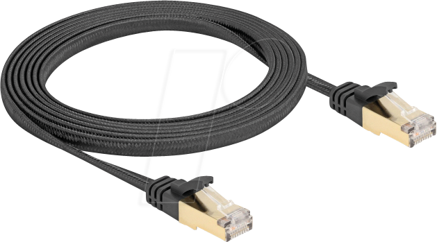 DELOCK 80326 - RJ45 Flachkabel, Cat.6a, S/FTP, Geflechtmantel, 2 m, schwarz