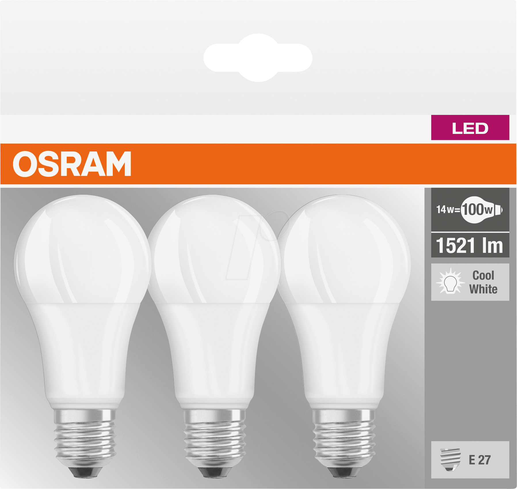 Thumbnail - OSR 405807581955 - LED-Lampe BASE E27, 14 W, 1521 lm, 4000 K, 3er-Pack