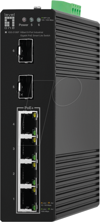 LEVELONE IG2106P - Switch, 6-Port, Gigabit Ethernet, SFP, PoE+