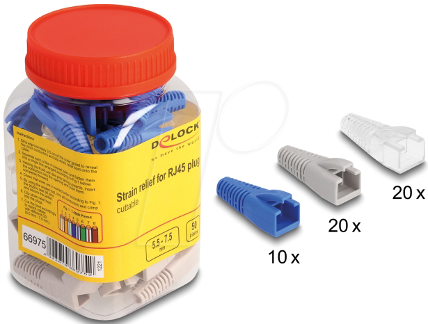DELOCK 66975 - Knickschutztülle für RJ45, bunt, 50 Stück